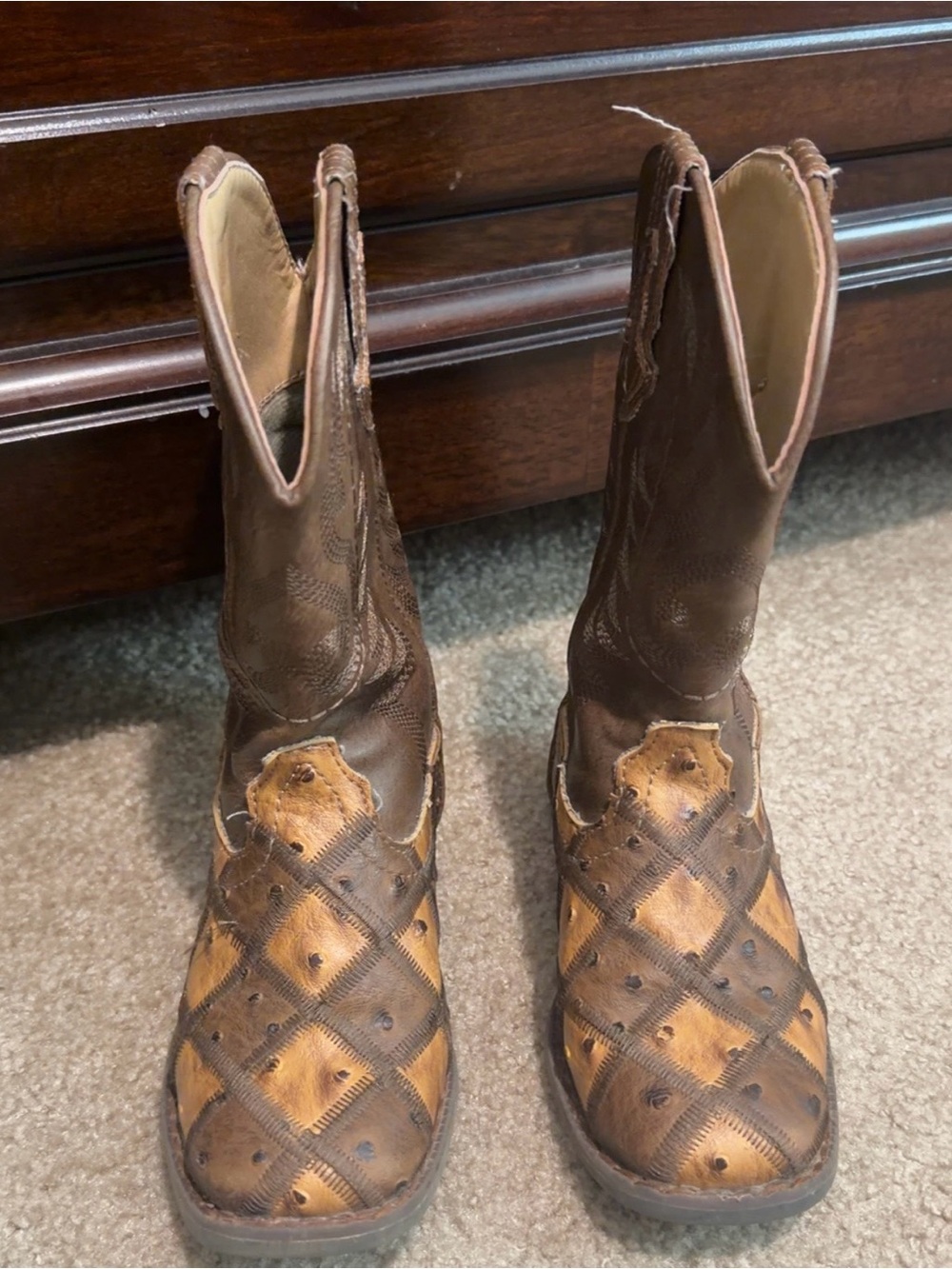 Roper Brown and Tan Kids Western Cowboy Boots